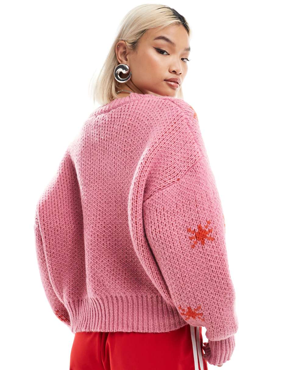 Bailey Rose chunky knitted sweater in pink with cowboy boot