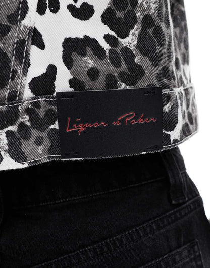 Liquor N Poker leopard print fitted denim jacket in multi