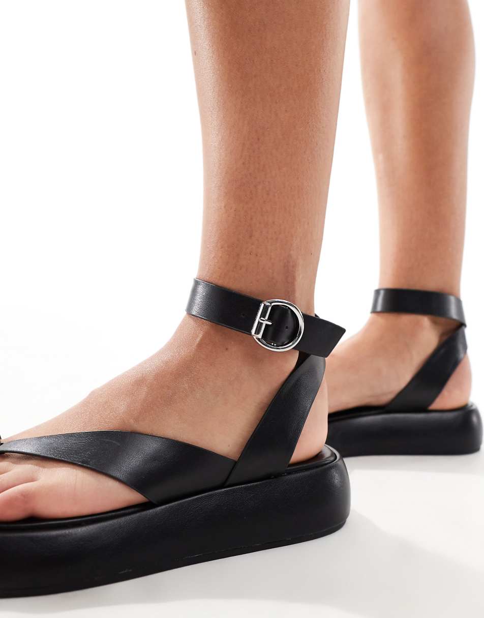 Stradivarius ankle strap sandal in black