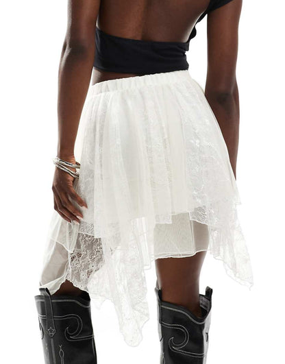 Miss Selfridge festival mesh layered mini skirt in cream
