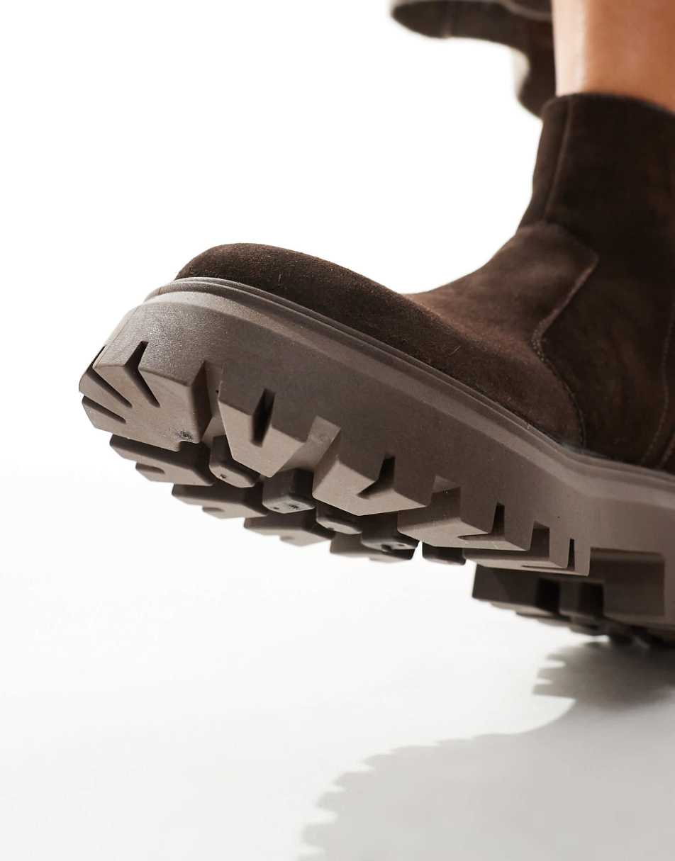 ASOS DESIGN Wide Fit Antigua suede chelsea sock boots in brown