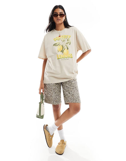 ONLY lemon graphic boyfriend fit t-shirt in gray