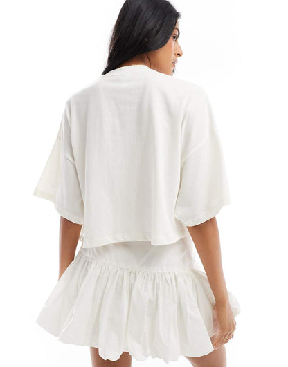 ONLY scattered pink bow graphic cropped t-shirt in white