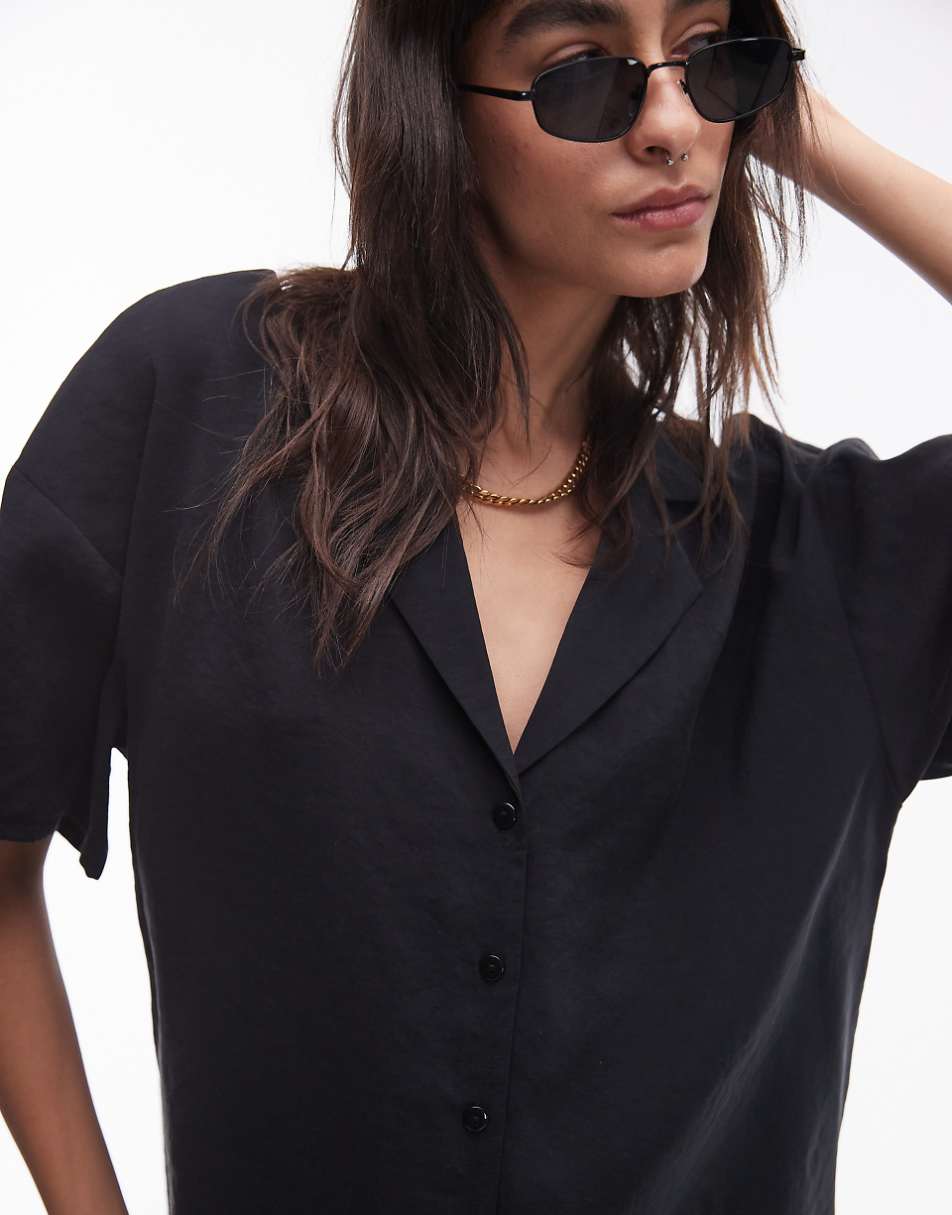 Topshop button down mini shirt dress in black