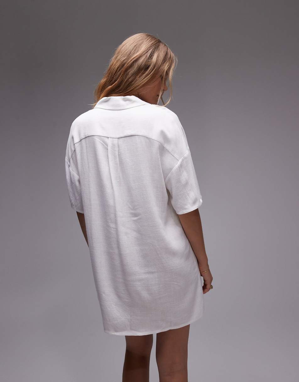 Topshop linen souvenir shirt dress in ivory