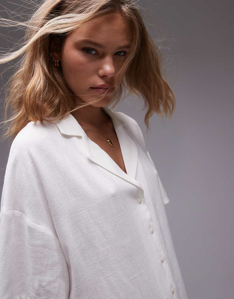 Topshop linen souvenir shirt dress in ivory