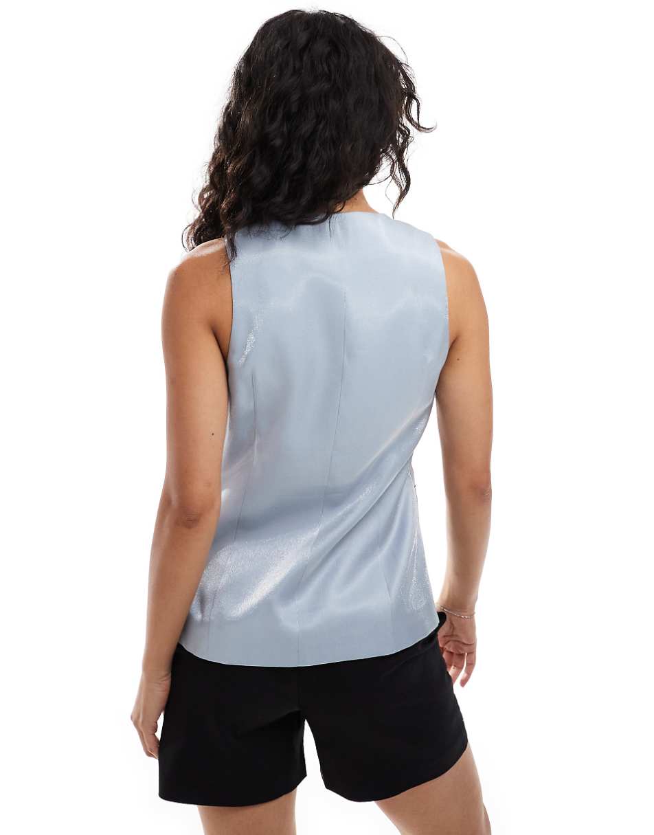 ASOS DESIGN high neck vest in metallic blue