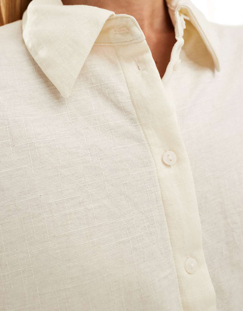 Vila stretch textured jersey shirt in cream - part of a set