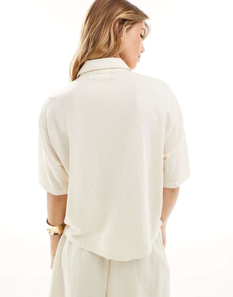 Vila stretch textured jersey shirt in cream - part of a set