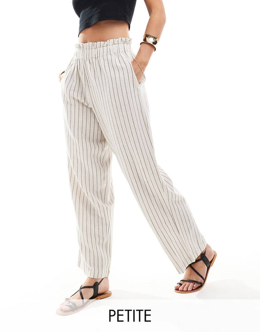 Vila Petite linen blend pinstripe wide leg pants in cream