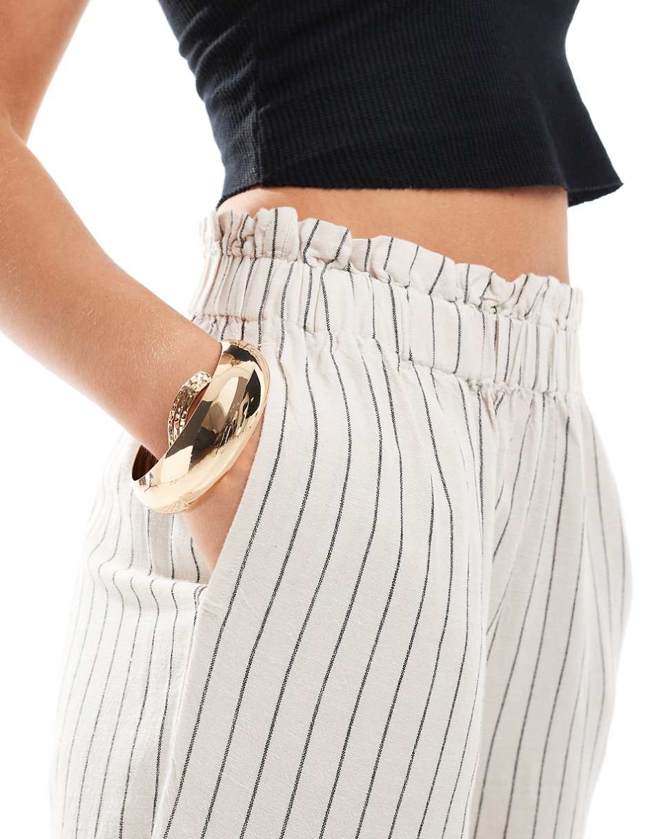 Vila Petite linen blend pinstripe wide leg pants in cream