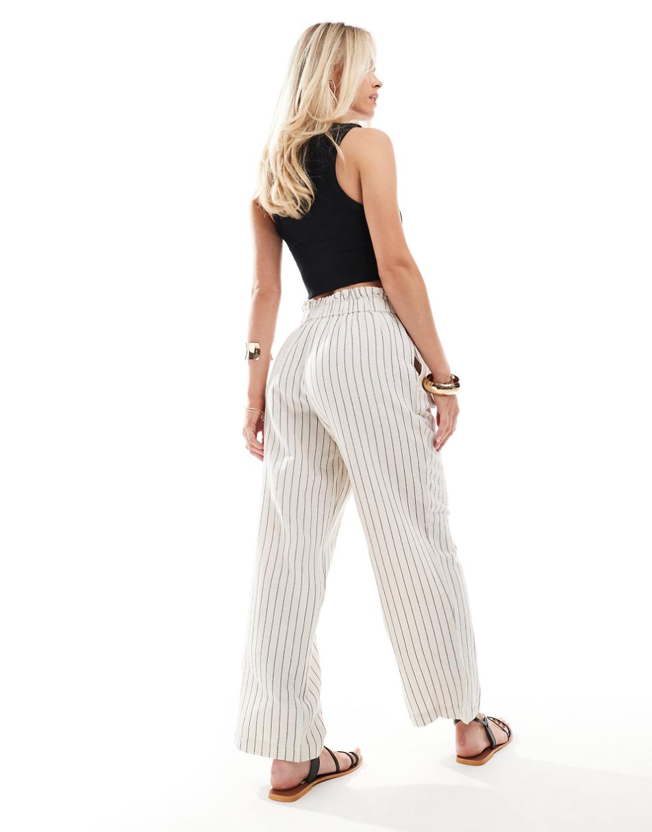 Vila Petite linen blend pinstripe wide leg pants in cream