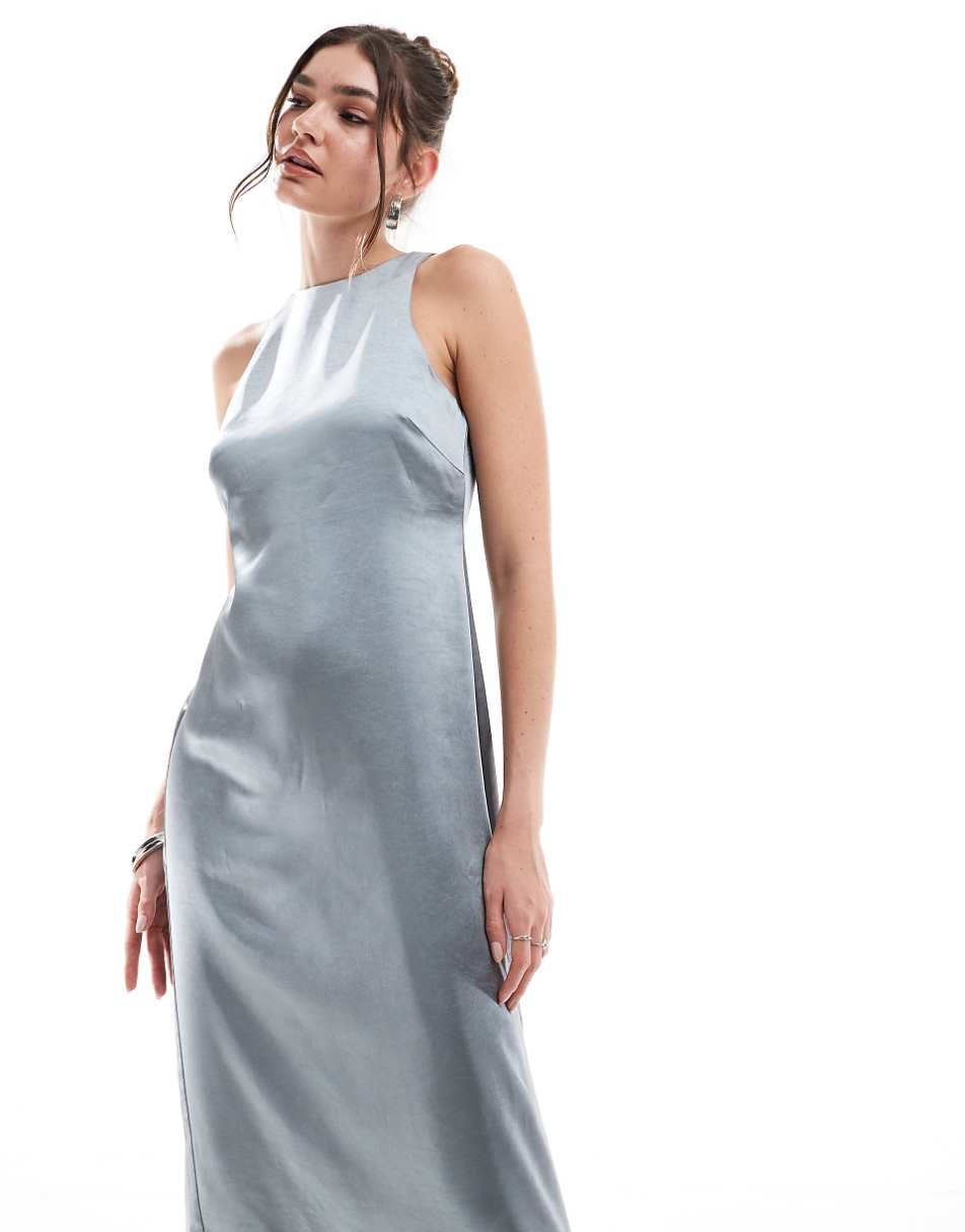 4th & Reckless satin racer neck maxi dress in steel gray