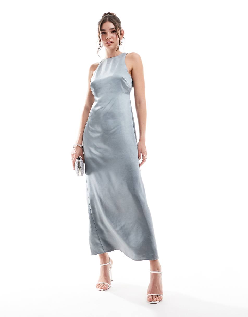 4th & Reckless satin racer neck maxi dress in steel gray