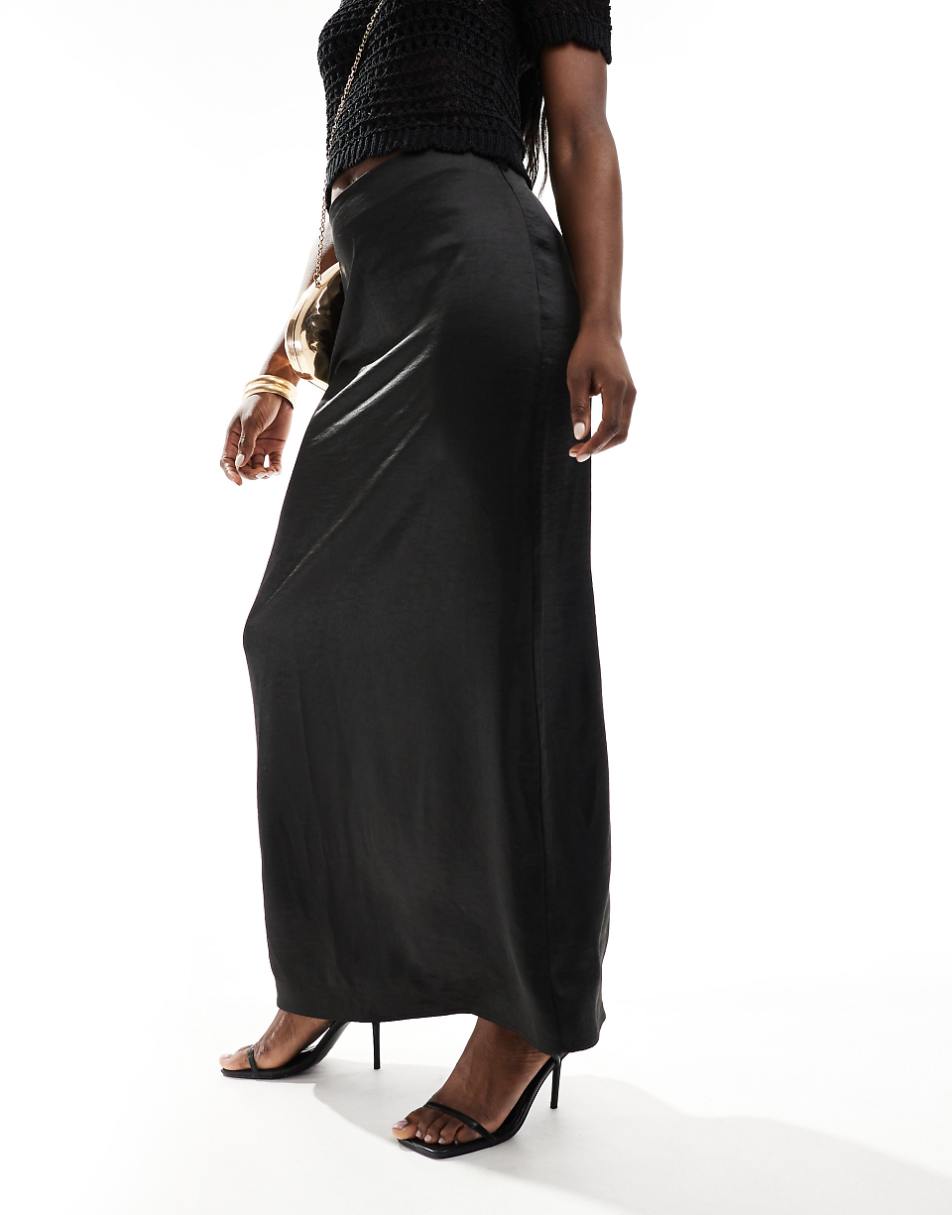 4th & Reckless satin back slit maxi skirt in black