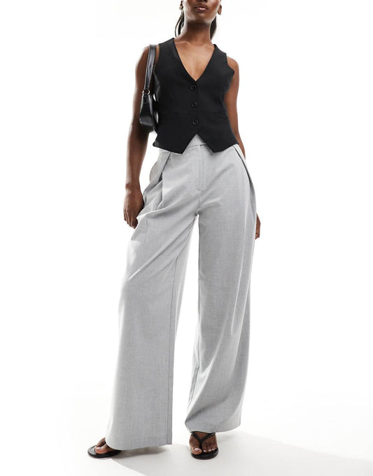 ASOS DESIGN cross over pleated tailored pants in gray