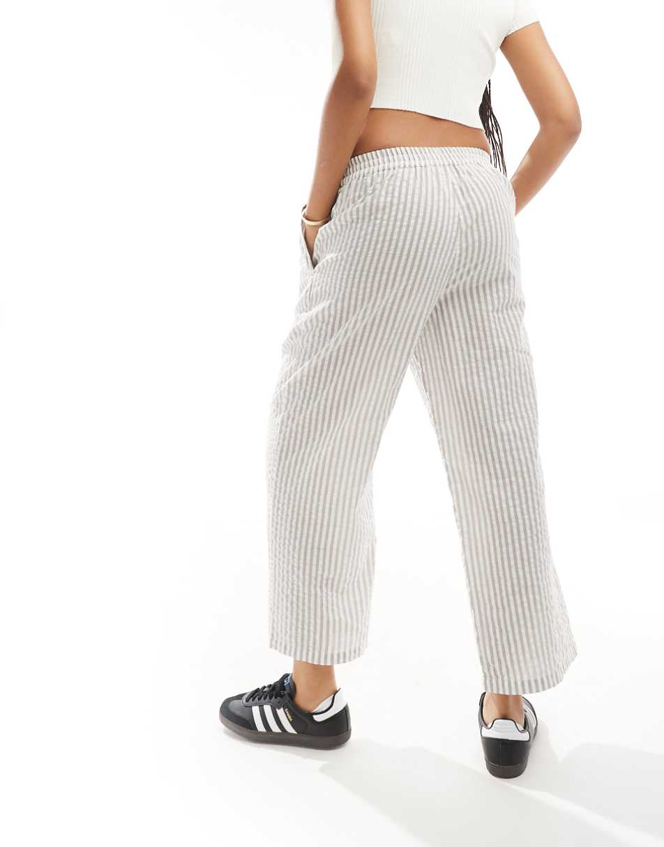 ASOS DESIGN cropped pull on pants with tab waistband in gray stripe