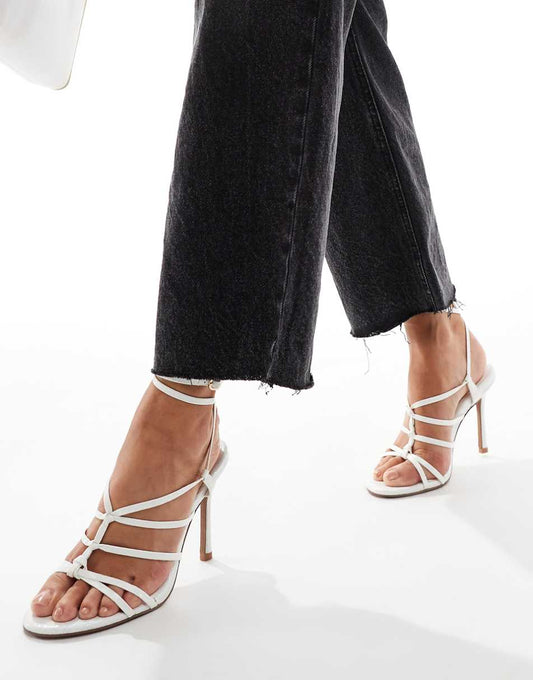 ASOS DESIGN Nightfall strappy high heeled sandal in off-white