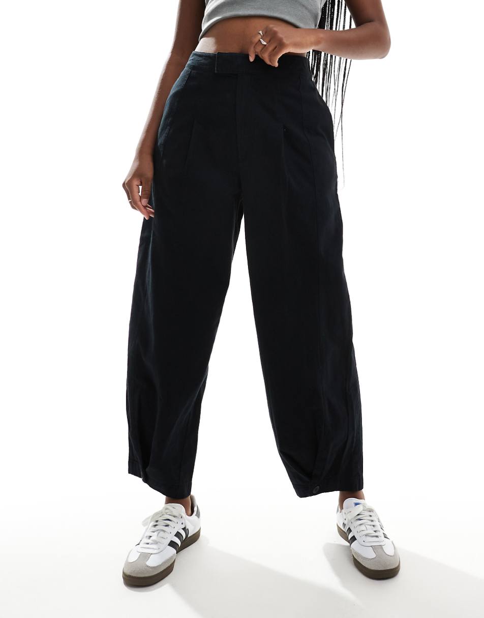 ASOS DESIGN flannel barrel leg pants in black