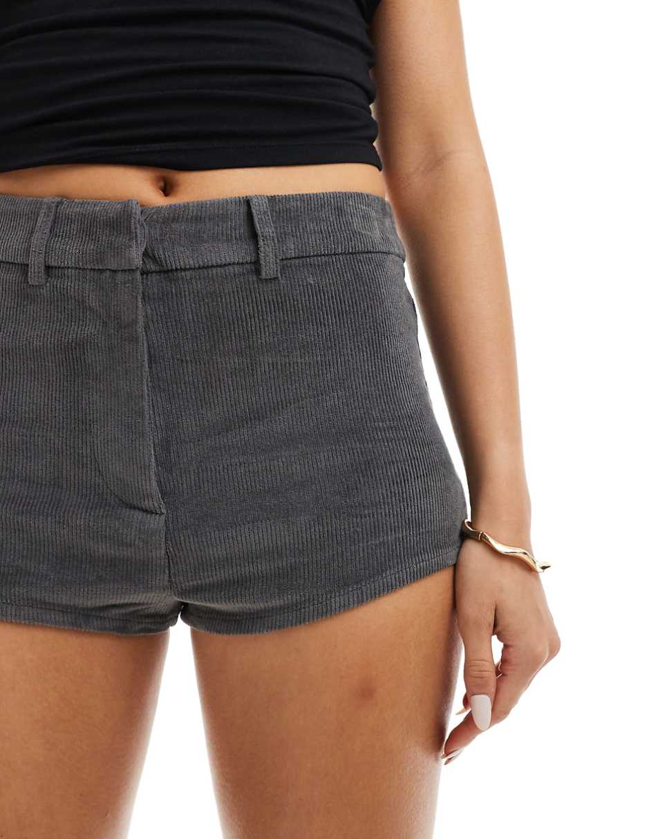 ASOS DESIGN corduroy mini shorts in gray