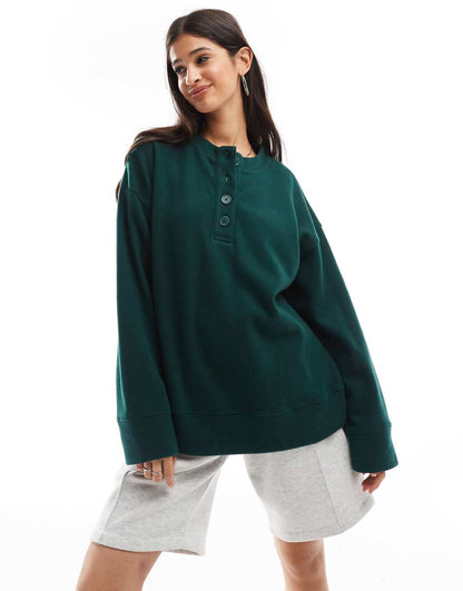 ASOS DESIGN super soft oversized henley in dark green
