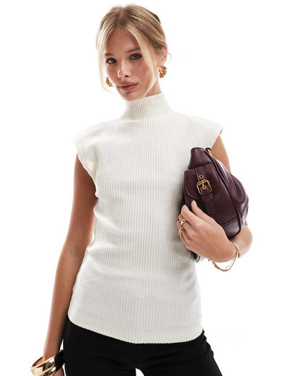 ASOS DESIGN supersoft ribbed shoulder pad sleeveless top in white