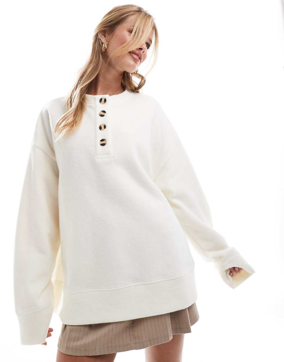 ASOS DESIGN supersoft oversized henley sweater in winter white