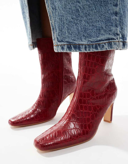 Public Desire Polaris square toe heeled ankle boots in red