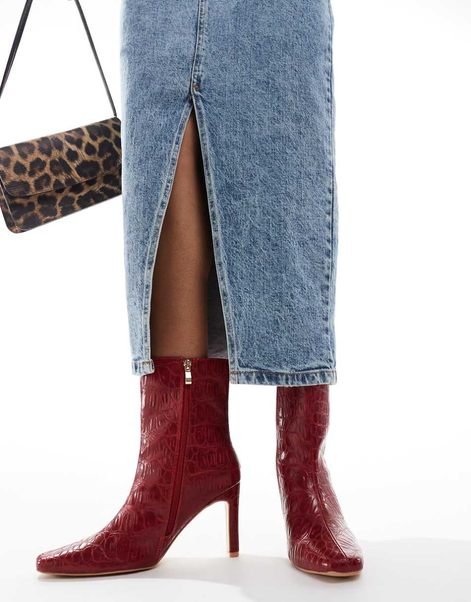 Public Desire Polaris square toe heeled ankle boots in red