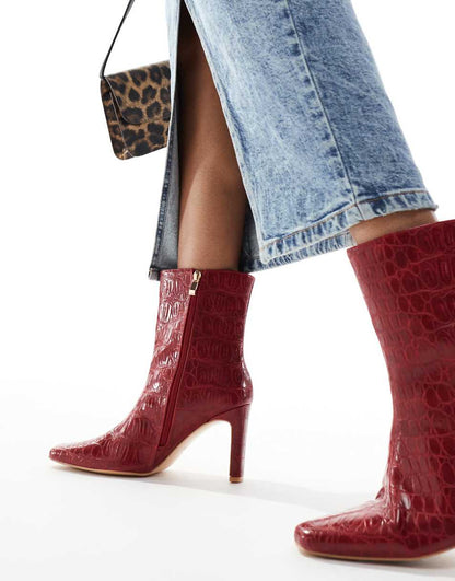 Public Desire Polaris square toe heeled ankle boots in red