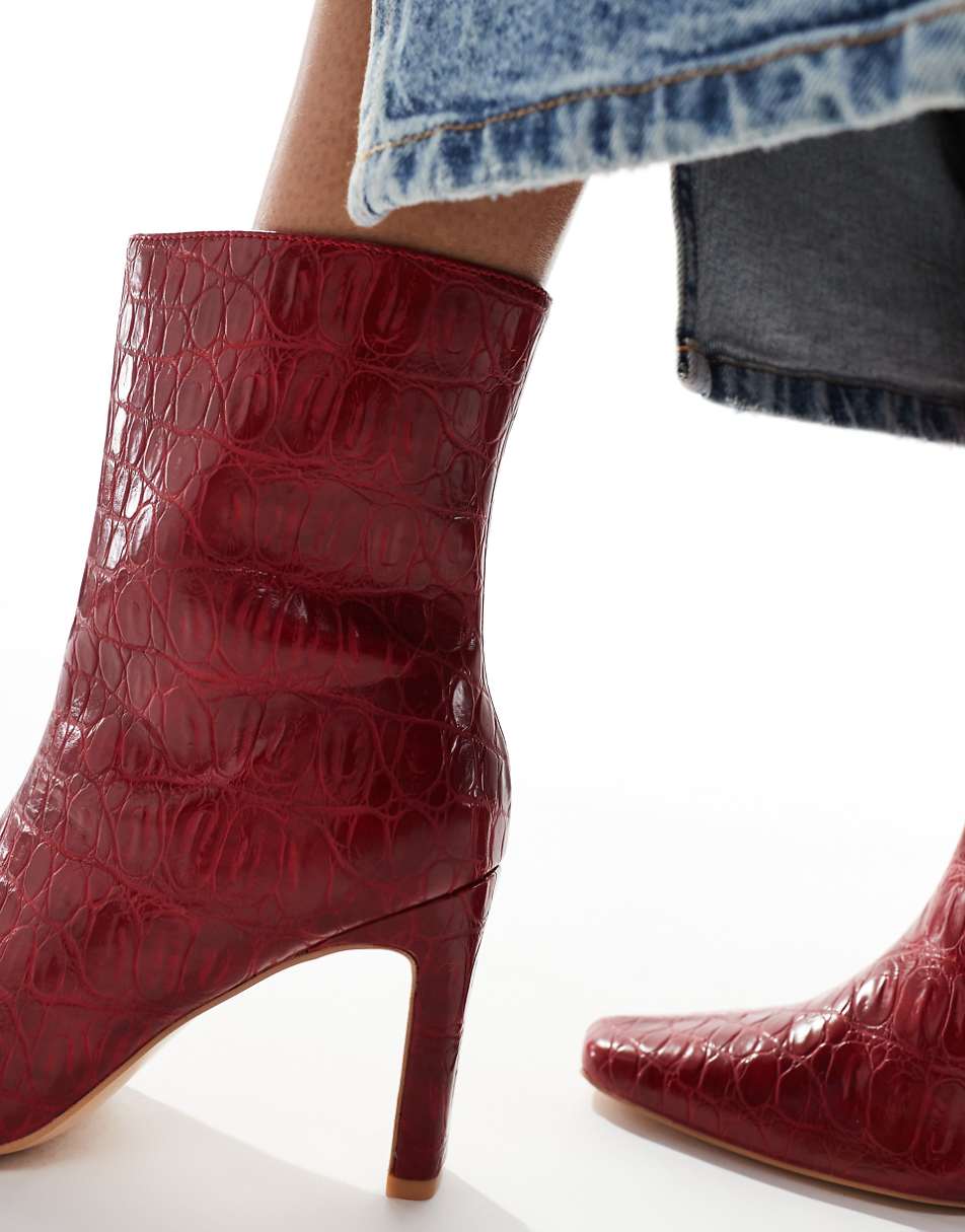 Public Desire Polaris square toe heeled ankle boots in red