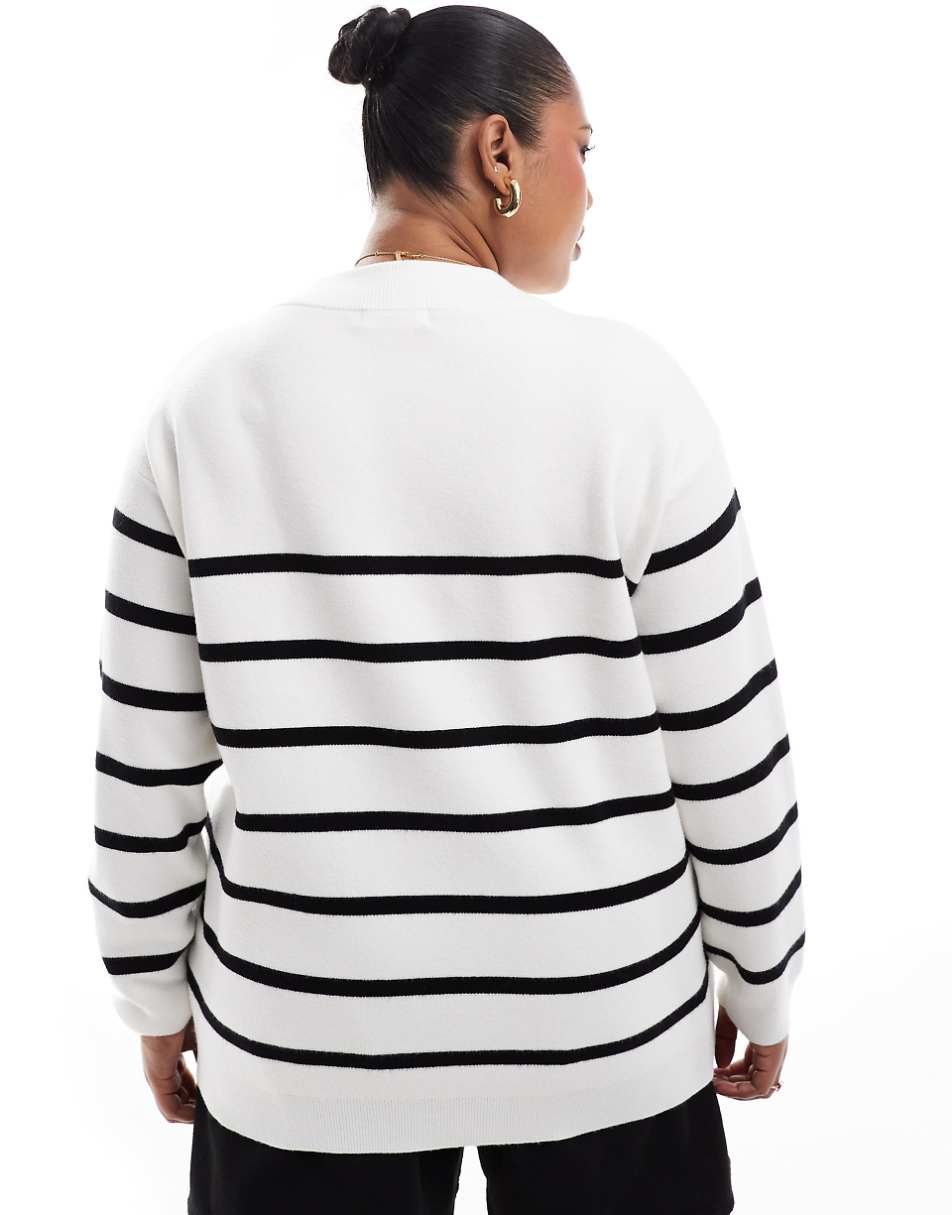 4th & Reckless Plus exclusive crew neck sweater in white stripe