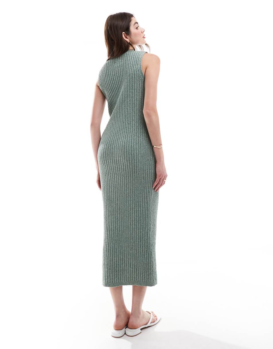 ASOS DESIGN knitted midaxi column dress in textured boucle yarn in khaki