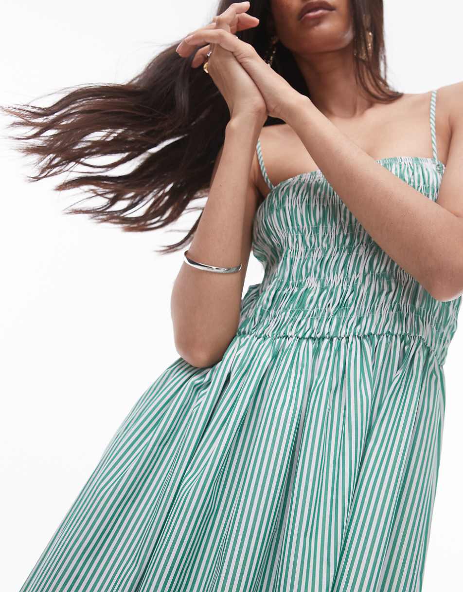 Topshop poplin maxi dress in green stripe