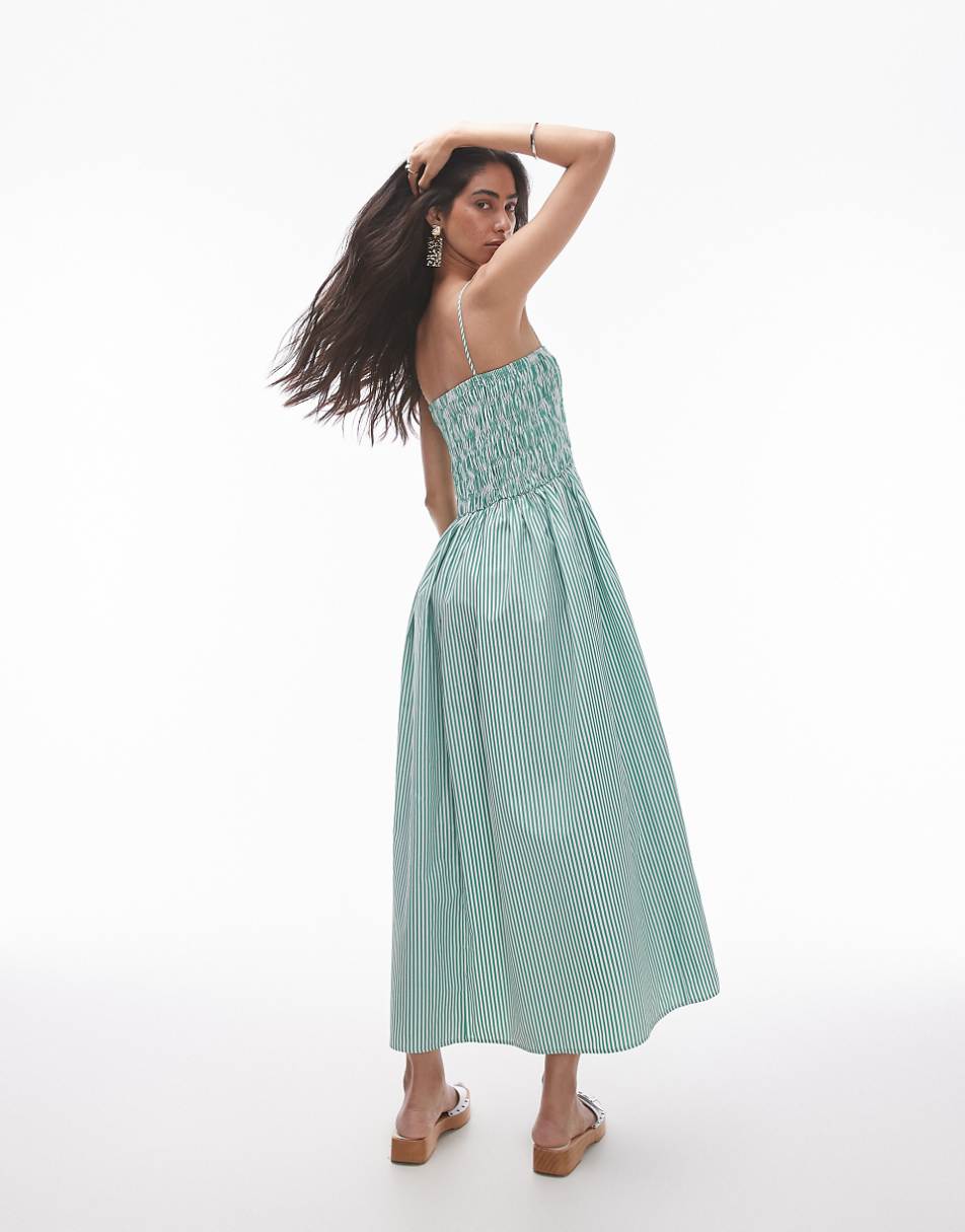 Topshop poplin maxi dress in green stripe