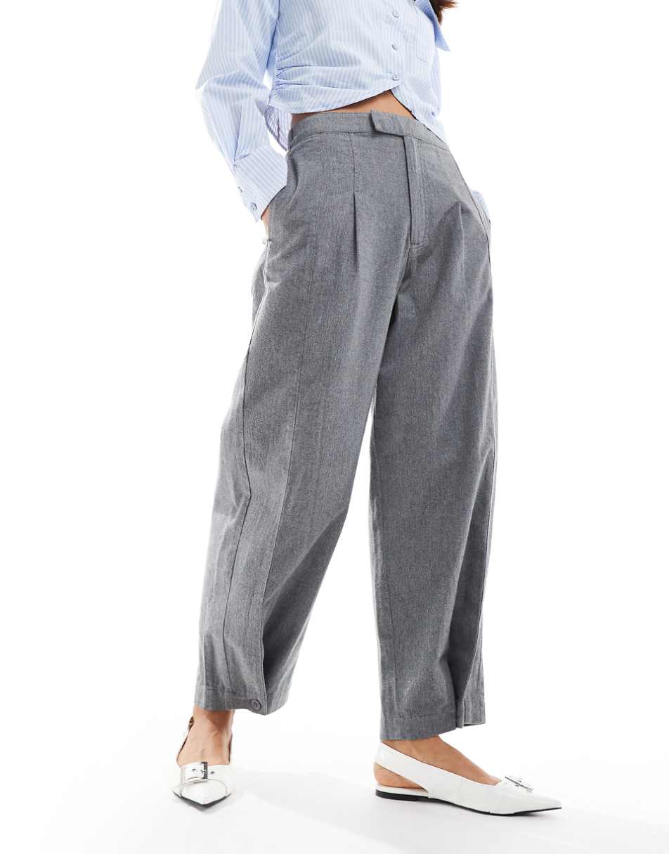 ASOS DESIGN flannel barrel leg pants in gray