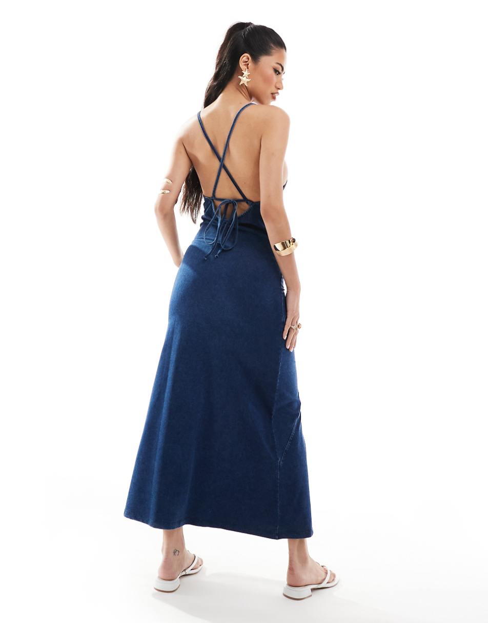 ASOS DESIGN boat neck spliced denim look midaxi dress