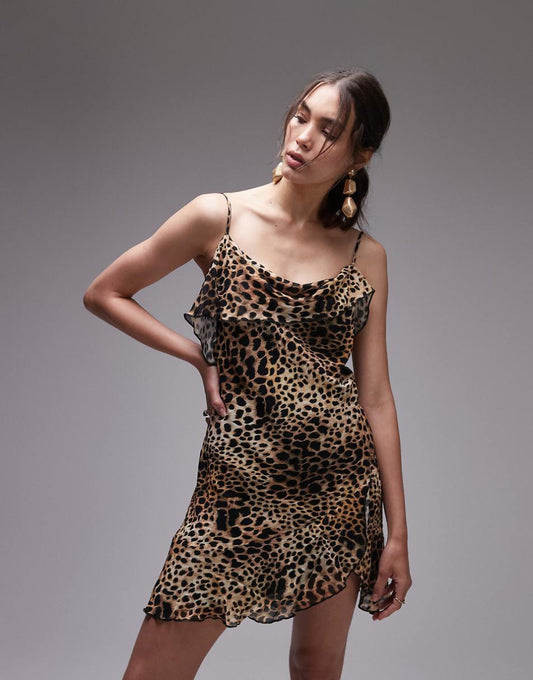 Topshop sheer drape mini dress in cheetah