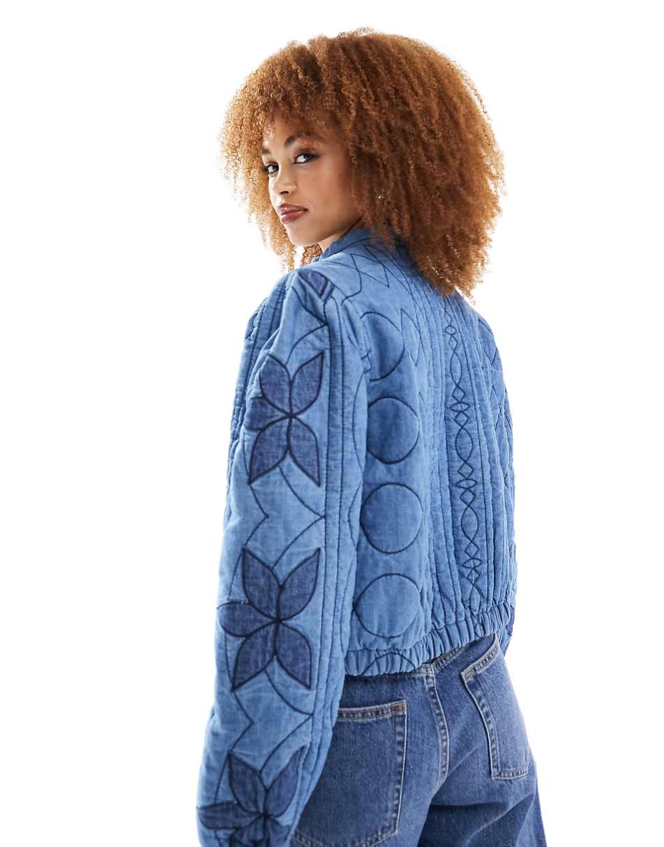 Free People quinn quilted patch insert denim jacket in blue