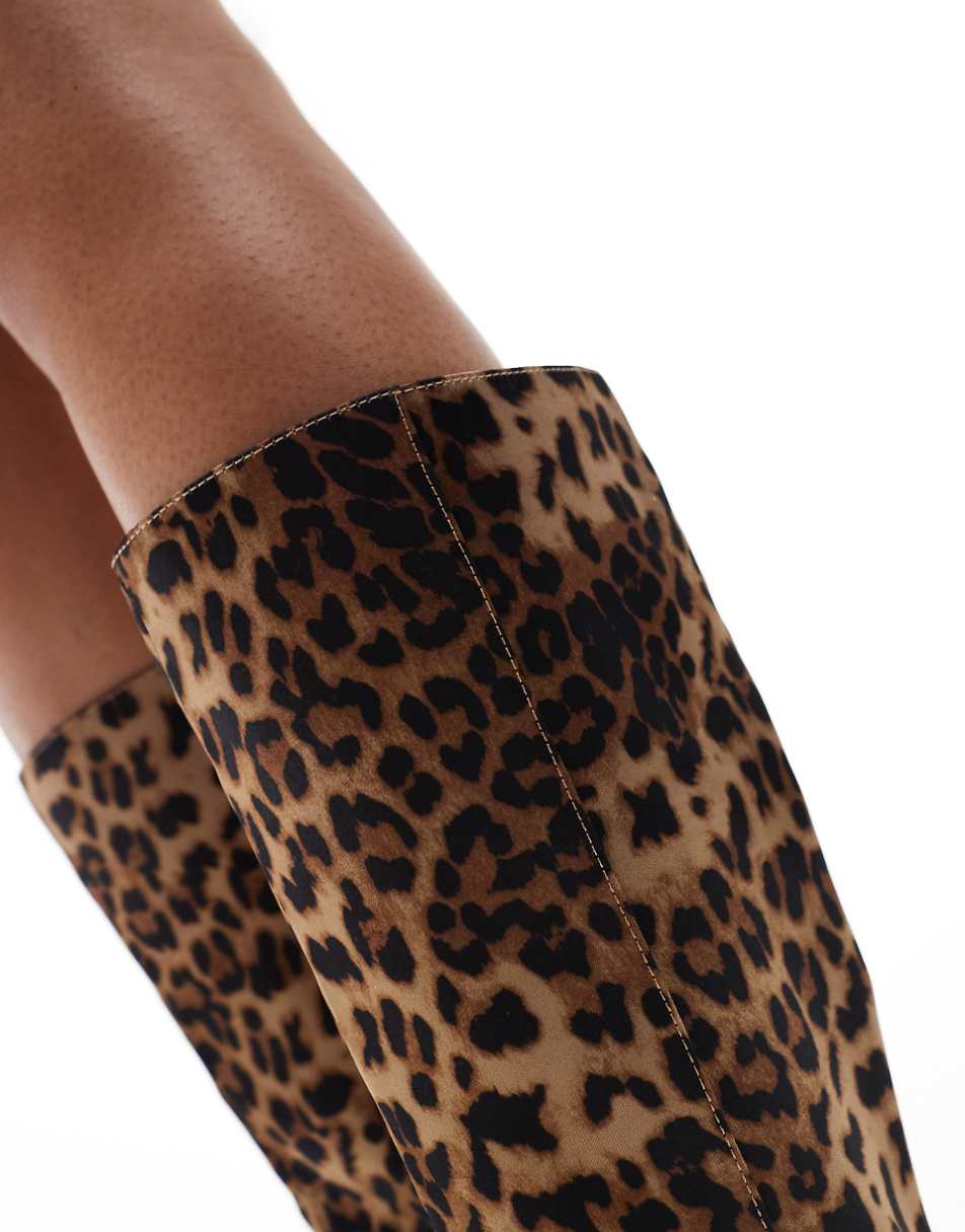 Public Desire Pose Wide Fit heeled knee boots in leopard