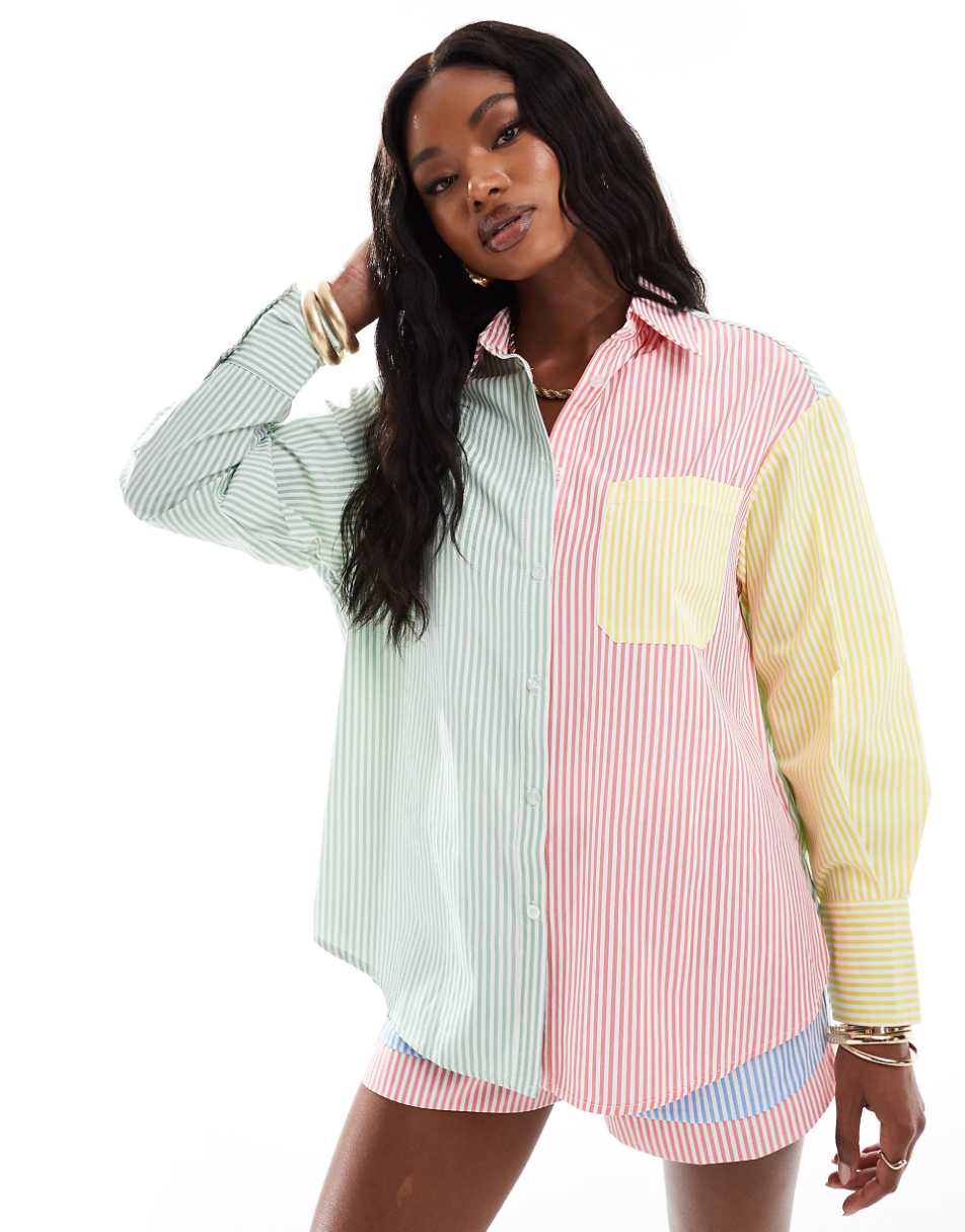Extro & Vert patchwork shirt in pastel stripe - part of a set