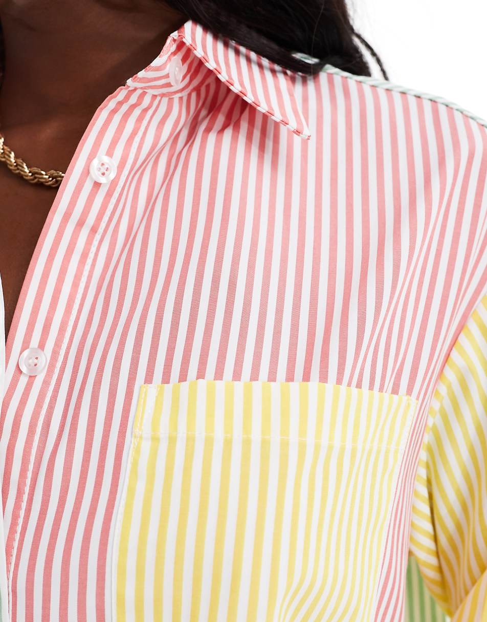 Extro & Vert patchwork shirt in pastel stripe - part of a set