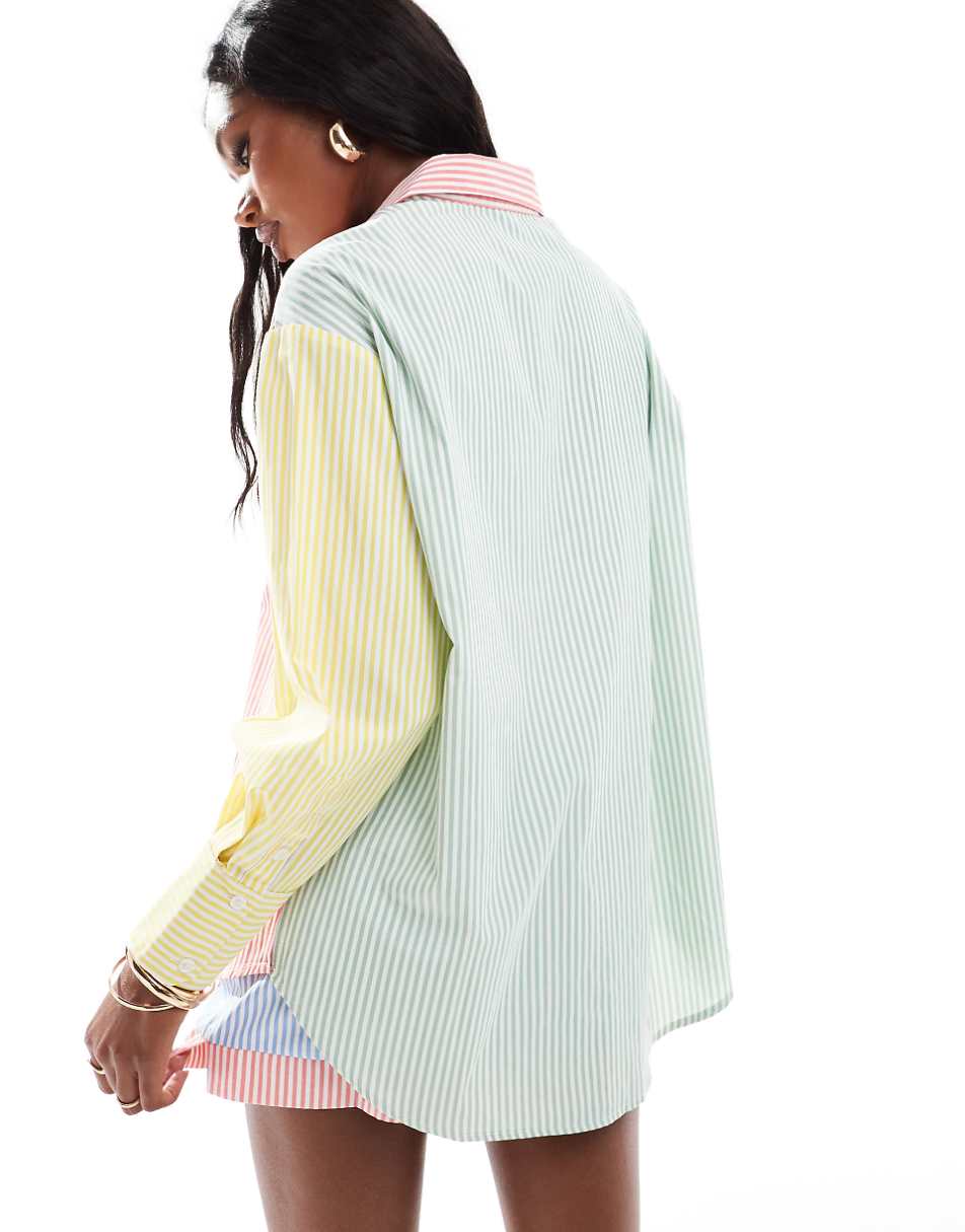 Extro & Vert patchwork shirt in pastel stripe - part of a set
