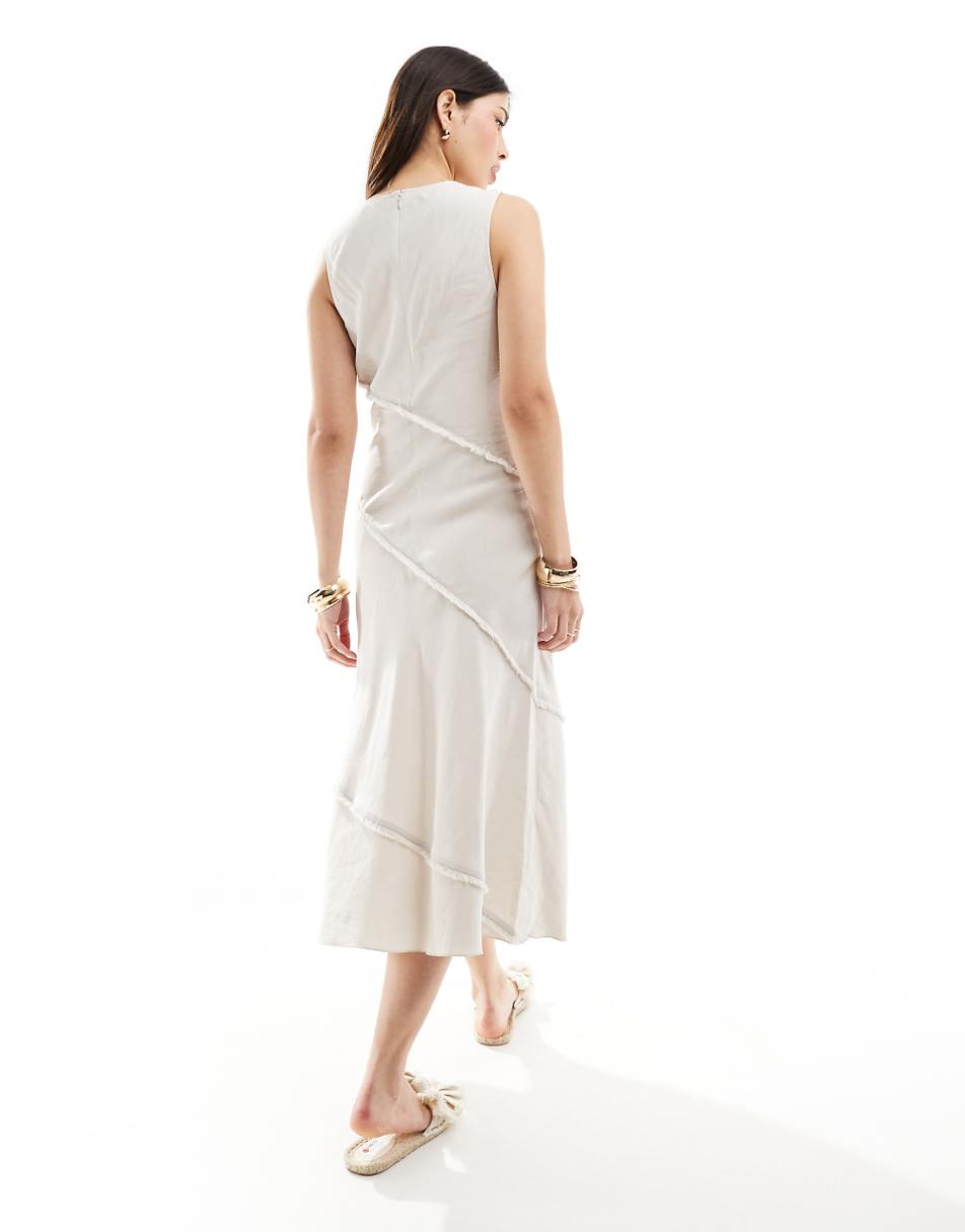 & Other Stories sleeveless midi dress with raw edge seams in beige