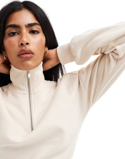 Miss Selfridge half zip crop sweatshirt in ecru - part of a set