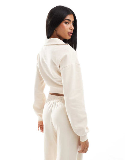 Miss Selfridge half zip crop sweatshirt in ecru - part of a set