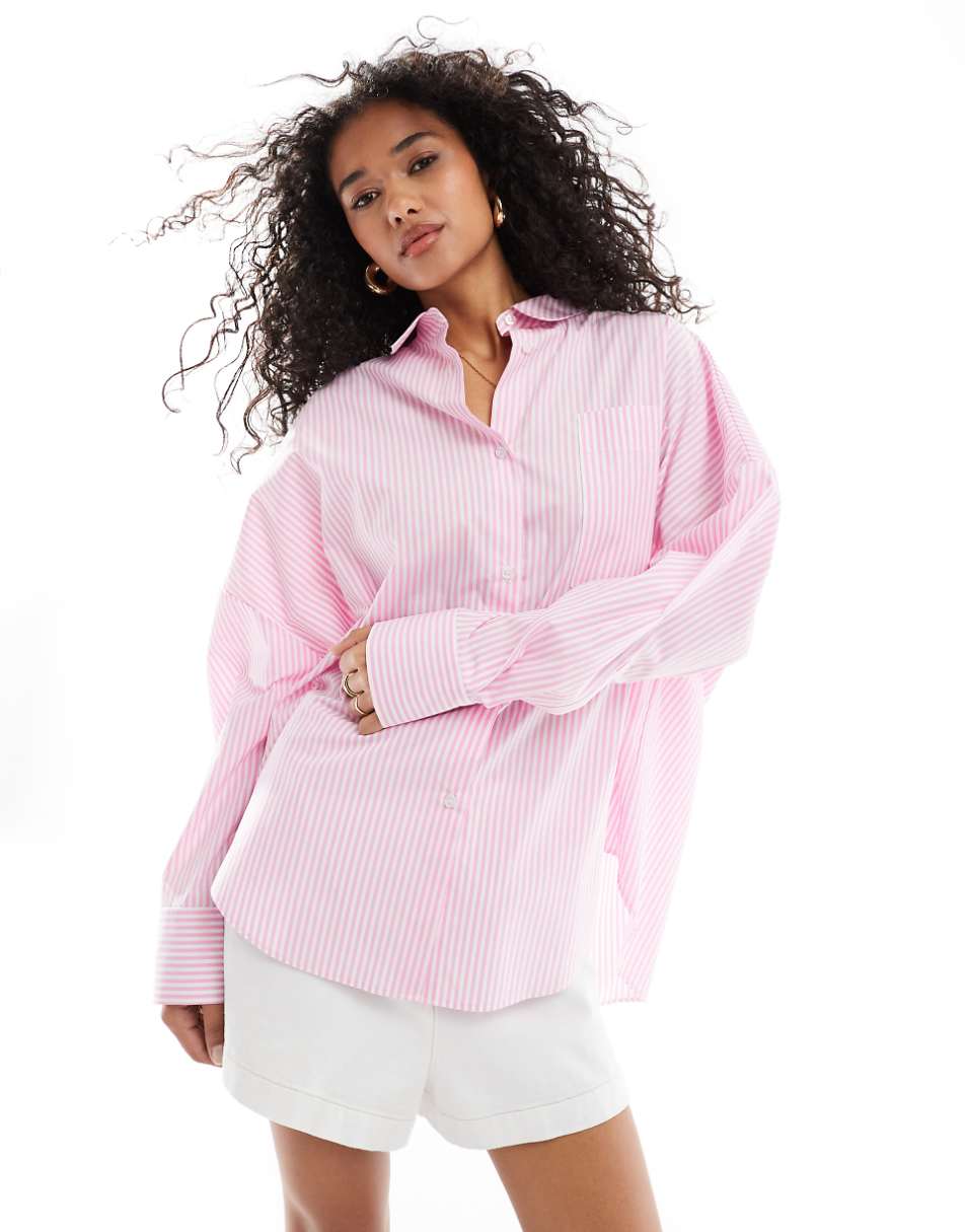 ASOS DESIGN relaxed shirt in pink stripe