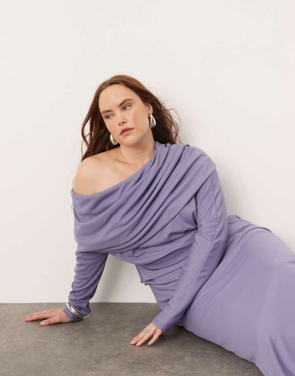 ASOS EDITION Curve jersey long sleeve slouchy maxi dress with layering detail in blue