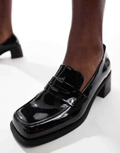 ASOS DESIGN Stanford smart mid heeled loafers in black