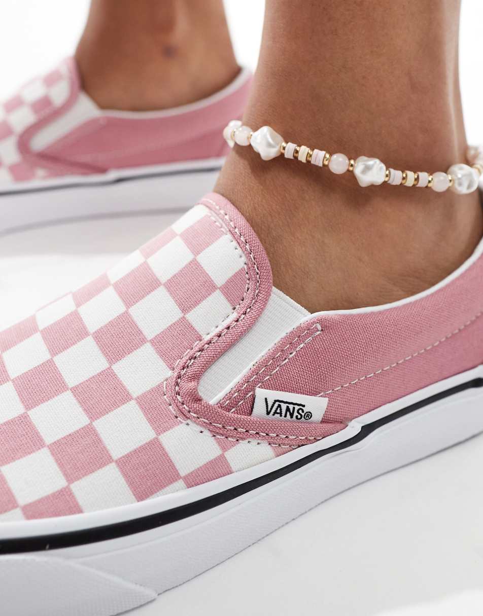 Vans Classic Slip-on checkerboard sneakers in pink and white